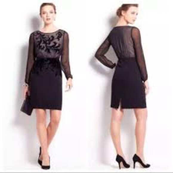 Ann Taylor Black Velvet Scroll Dress Size 0 - Picture 1 of 13